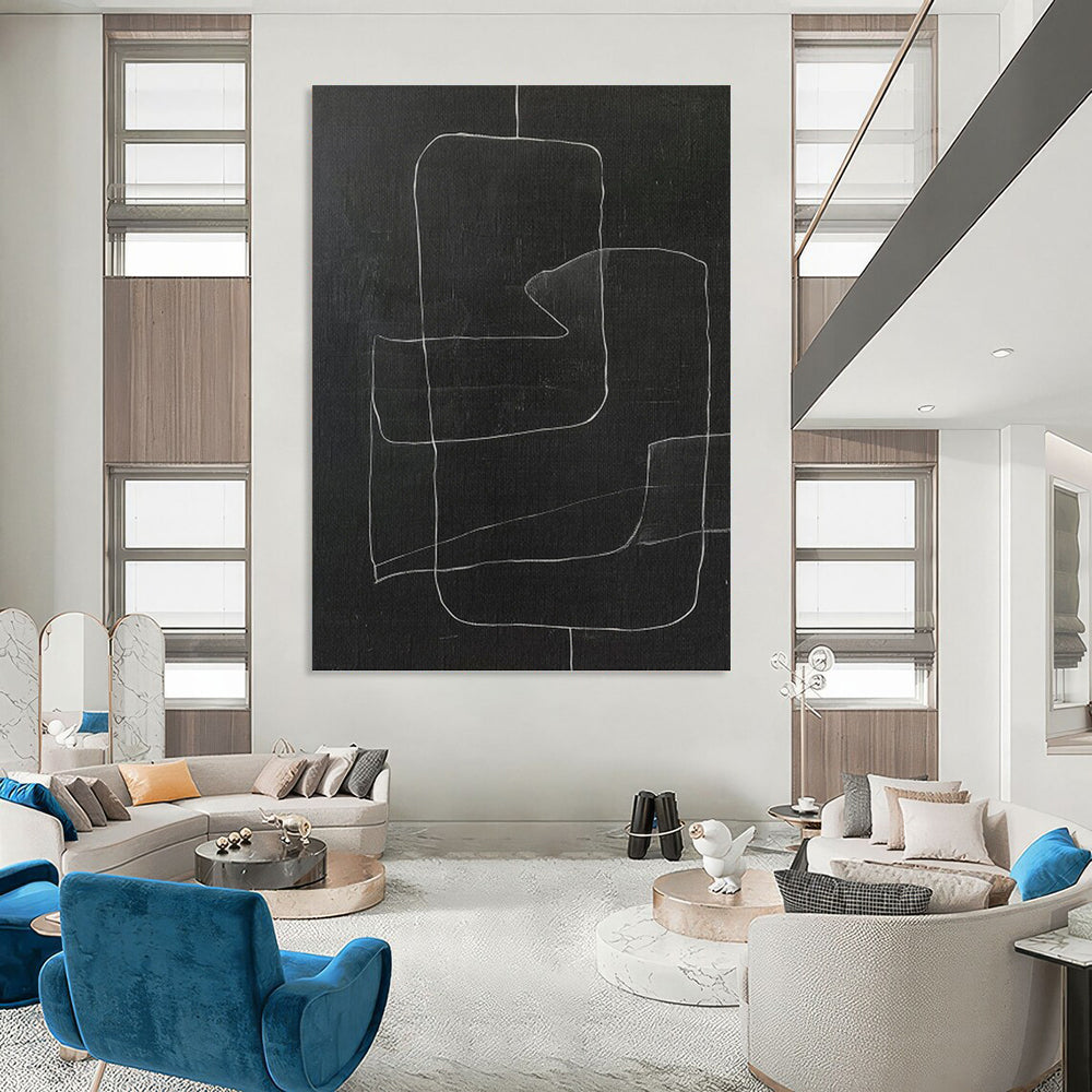 Black & White Geometric Lines - Chalkboard Whimsy Painting On Canvas DKH1150