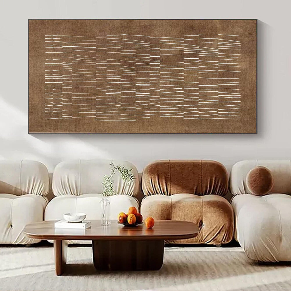“Brown - White Linear Pattern” – Abstract Geometric Painting CT1095