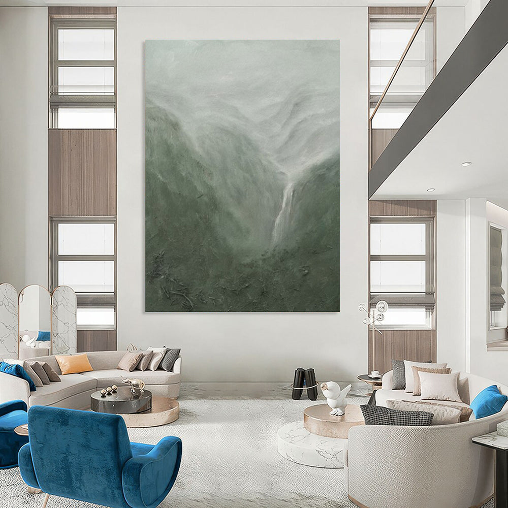 Misty Mountain Landscape in Green and Gray - Landscape Painting On Canvas DKH1490