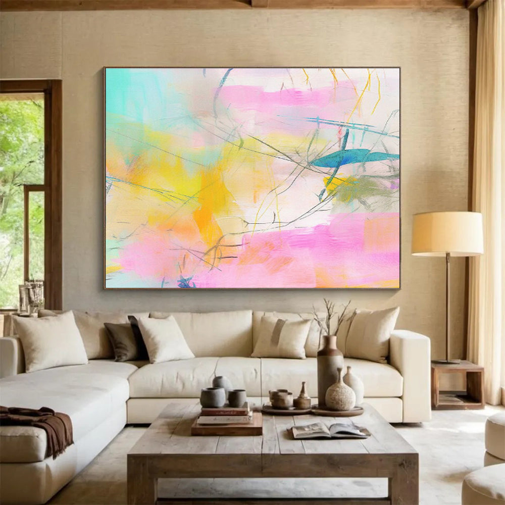 “Pastel - Hued Abstract Web” Abstract Acrylic Painting On Canvas DKH501