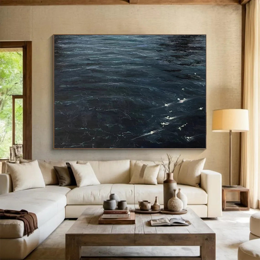 “Dark Ocean Depths” - Deep Blue & Black Realist Seascape Painting On Canvas DLZ263