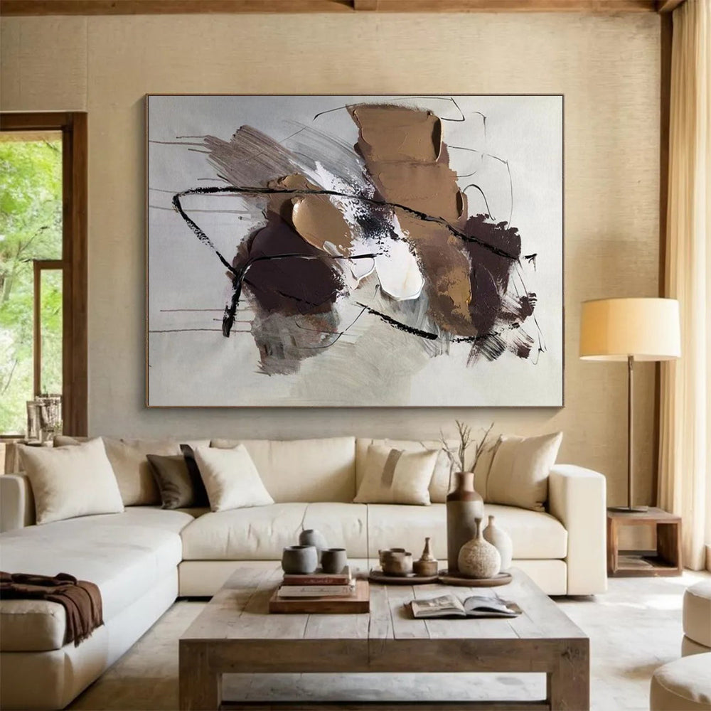 Brown, Gray & White Dynamic Forms, “Subtle Energy” - Impasto Abstract Painting CT0775