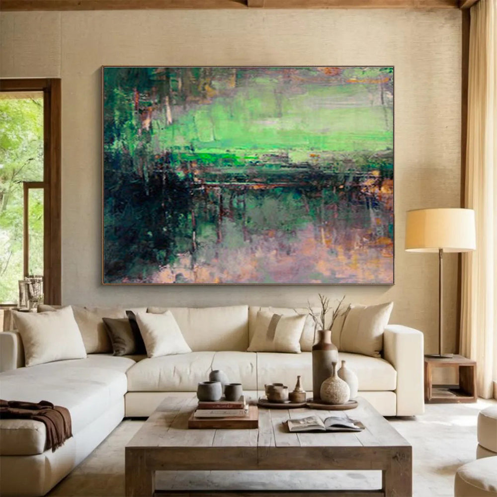 “Green - Toned Abstract Landscape” Abstract Impressionist Painting On Canvas DKH395
