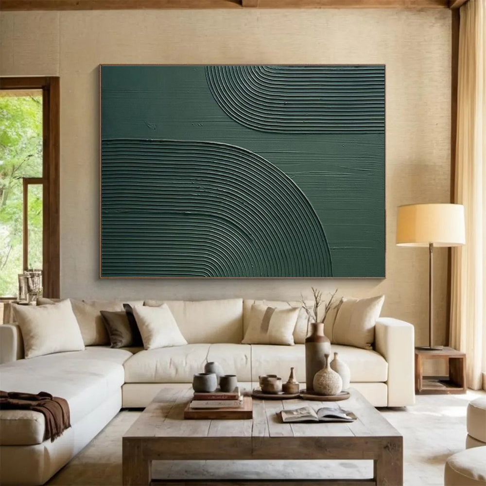 “Emerald Arched Textures” - Green, Gray Minimalist Abstract Painting On Canvas DKH752