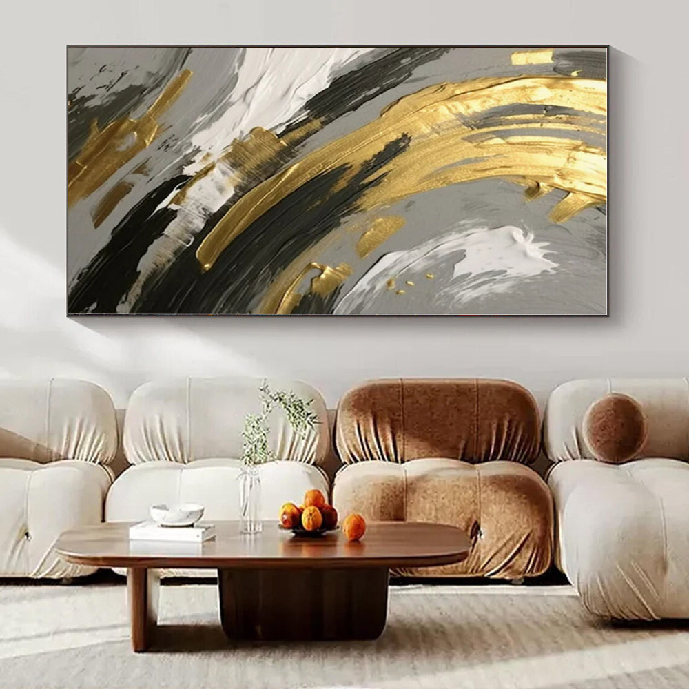 Gold, Black & White Swirl Detail - Abstract Impasto Oil CT1252