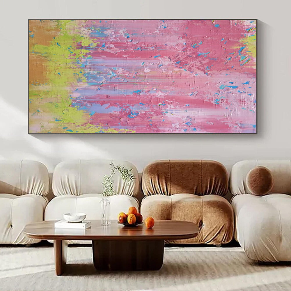Pink - Green Color Splash - Abstract Color - field Acrylic Painting CT1402