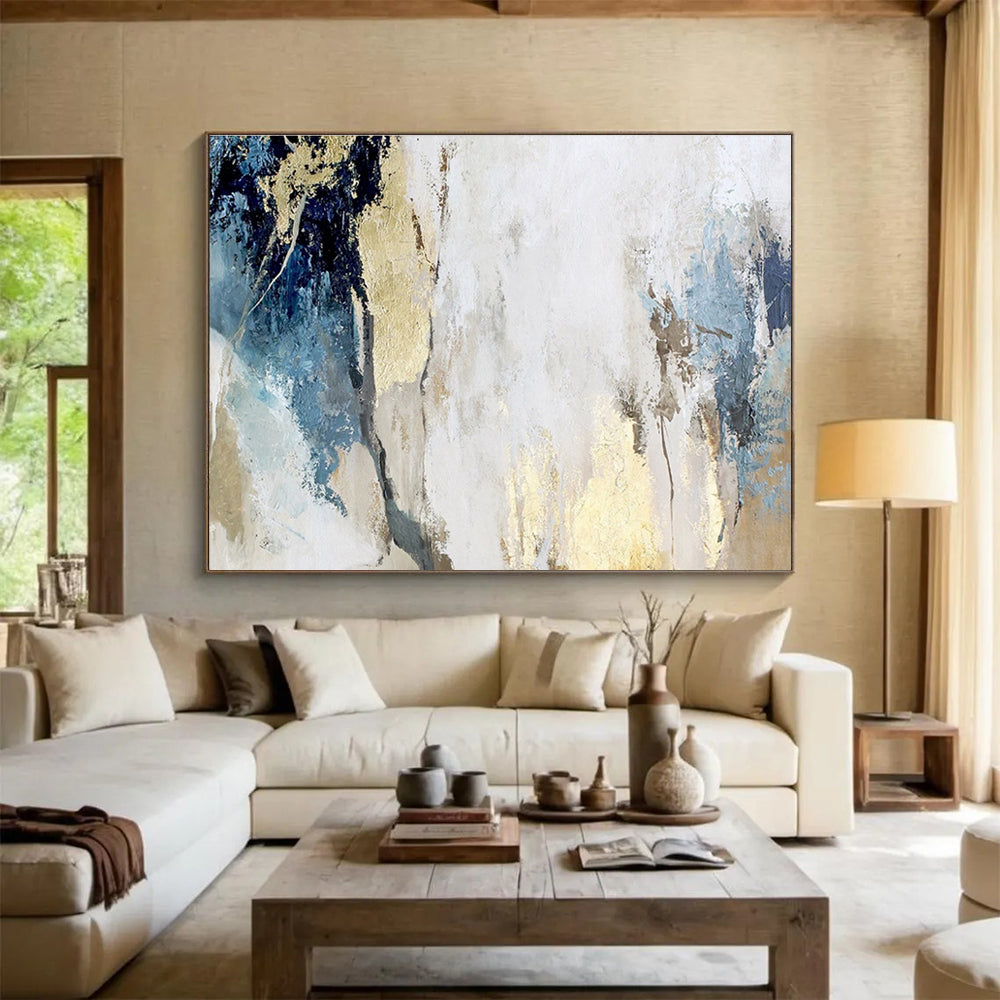 “Blue - Gold Abstract Elegance” Abstract Acrylic Painting On Canvas DKH507