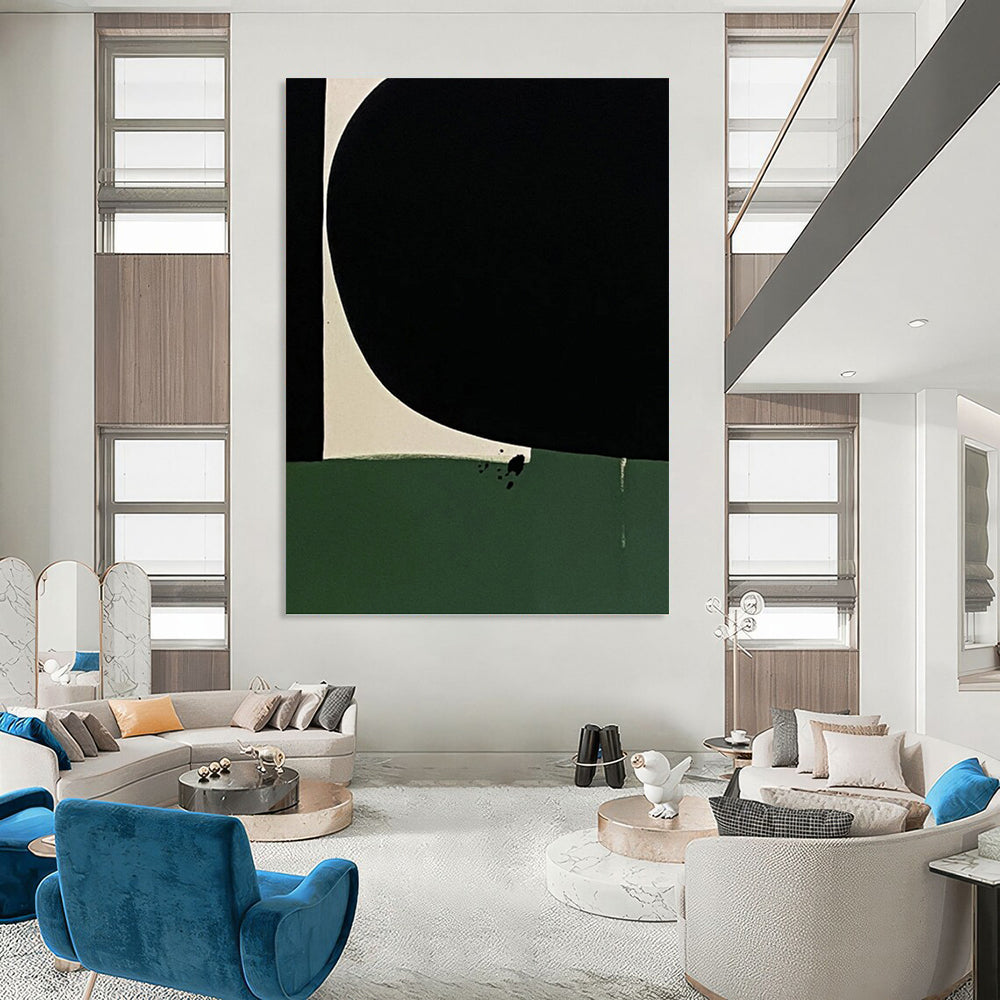 “Black, White & Green Minimalist” - Black, White & Green Minimalist Abstract Painting On Canvas DKH1214
