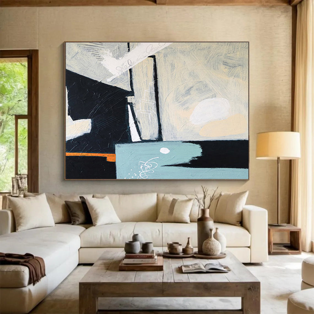 “Black - White Minimalist Abstraction” Abstract Oil Painting On Canvas DKH546