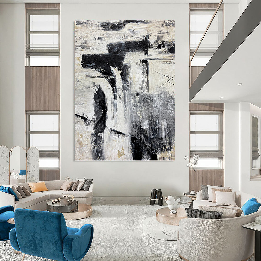 “Grayscale Abstract Composition” - Minimalist Geometric - Inspired Painting On Canvas DKH1680