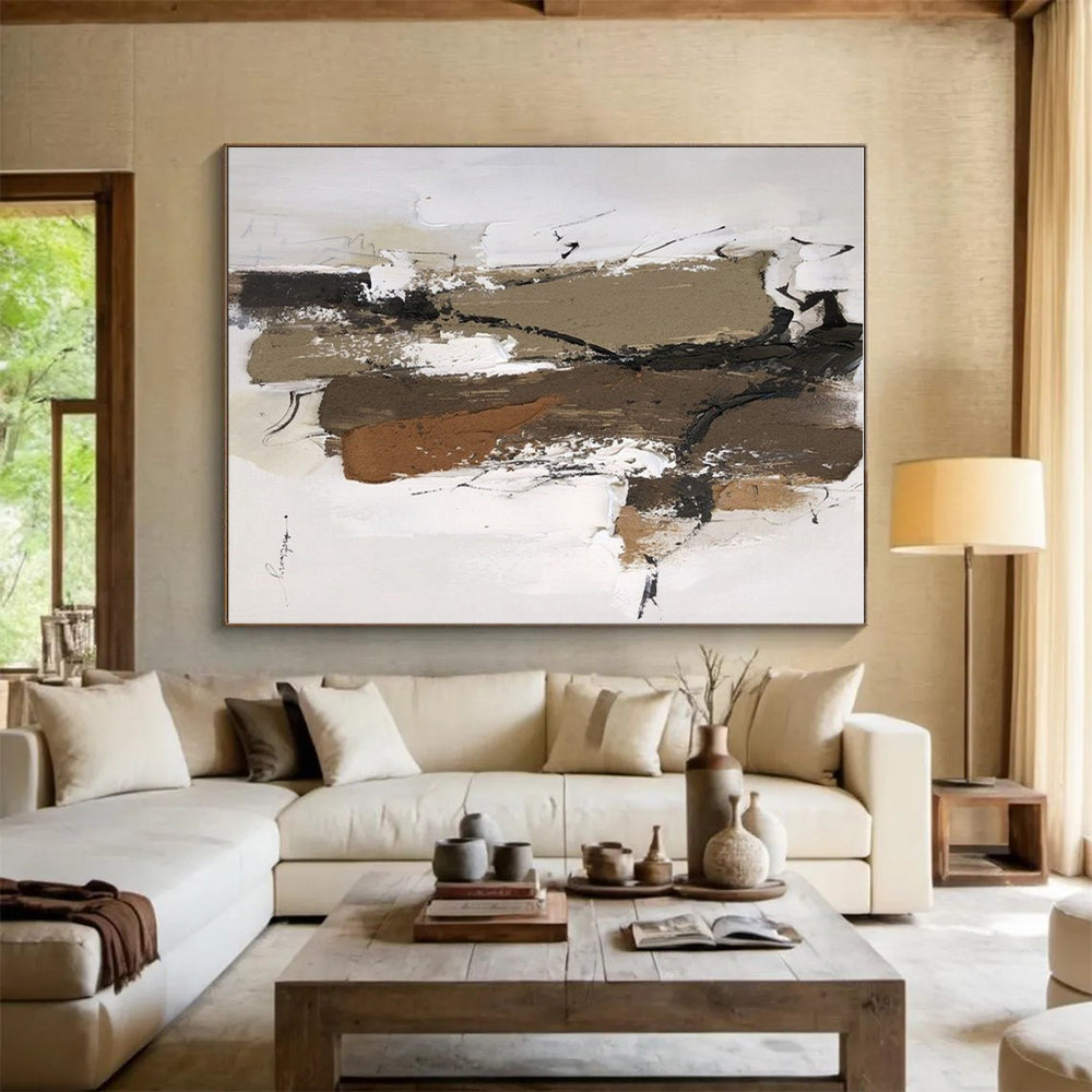 “Brown - Black - White Textured Forms” ,Abstract Acrylic Painting CT0794
