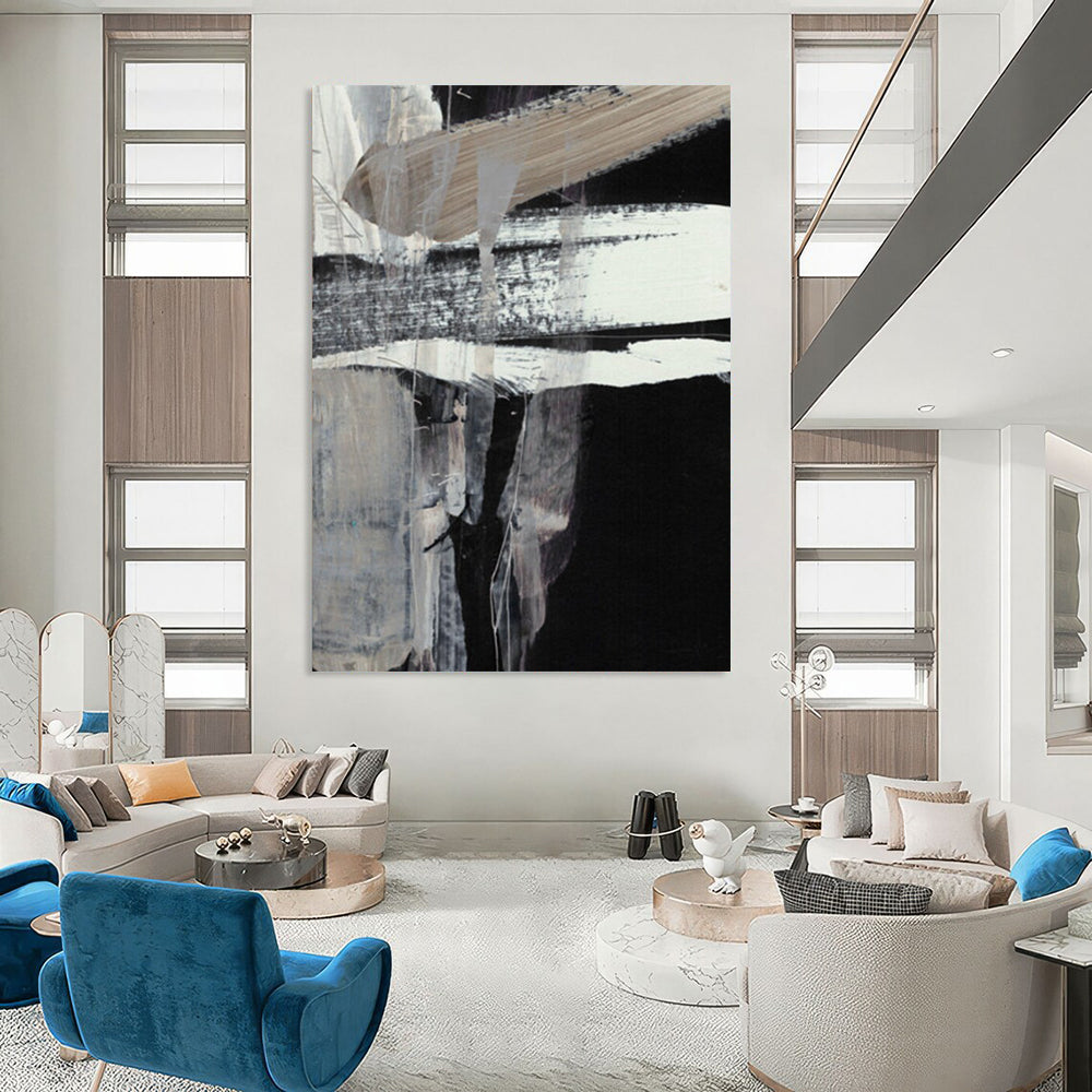 “Black and White Textured Abstract” - Monochrome Textured Painting On Canvas DTP193