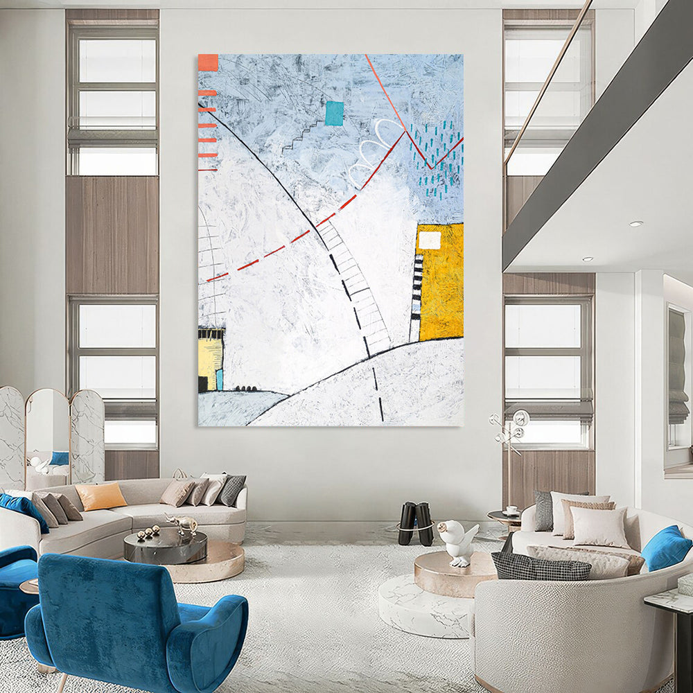 “Geometric Abstract with Color Accents” - Modern Abstract Landscape - Inspired Painting On Canvas DKH1092