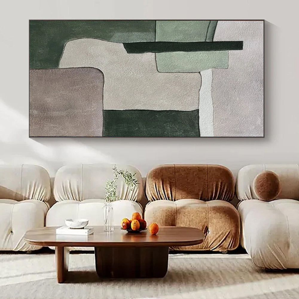 Muted Greens & Greys, Geometric Forms - "Soft Structure" - Abstract Acrylic Painting CT1434