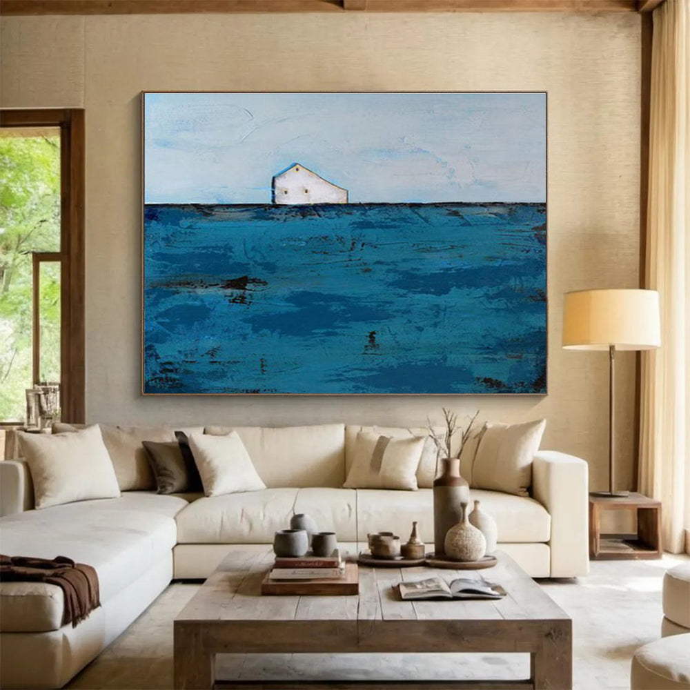 Minimalist House on Blue Sea Painting On Canvas DKH217