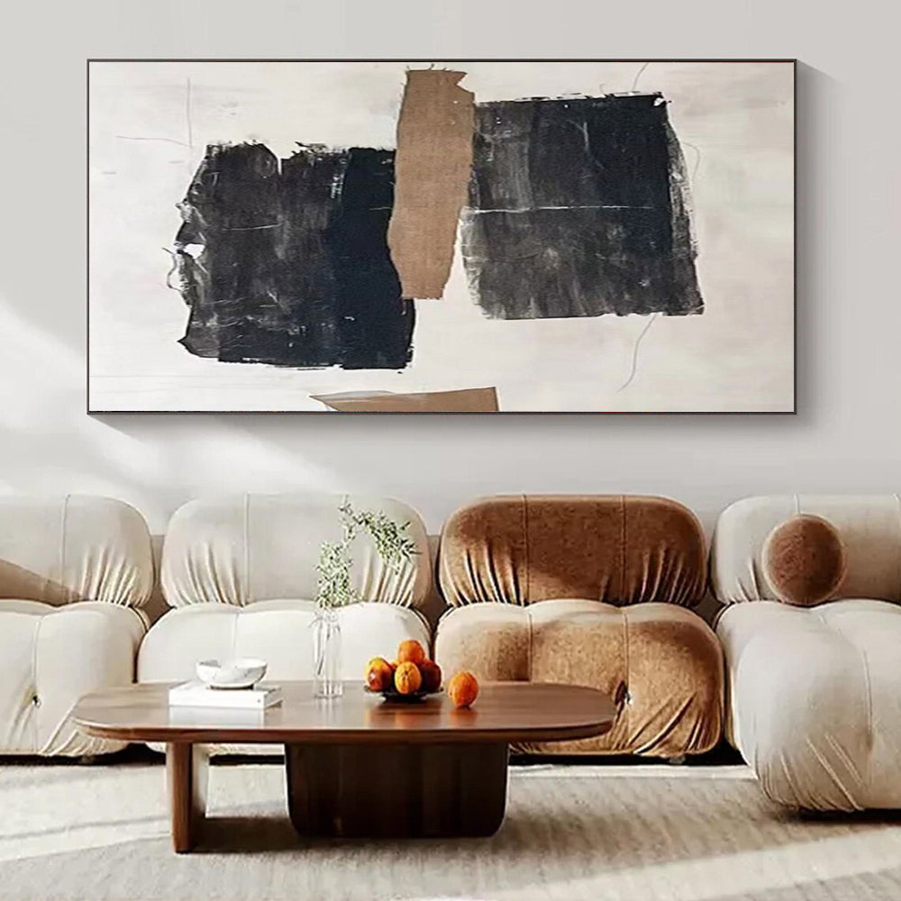 “Black - Brown Collage on White” – Mixed - Media Abstract Art CT1145