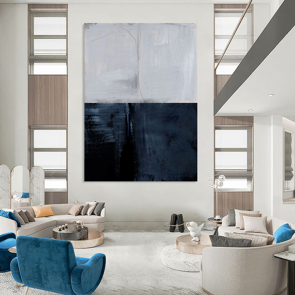 “Dual - Toned Abstract Divide” - Gray and Black Abstract Painting On Canvas DTP206