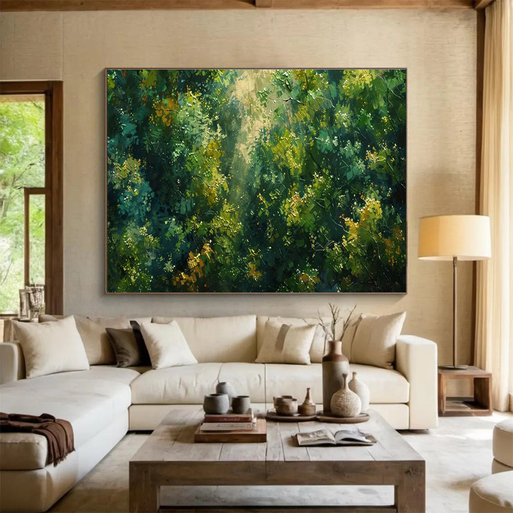 “Sunlit Forest Canopy” - Impressionistic Landscape Painting On Canvas DKH811
