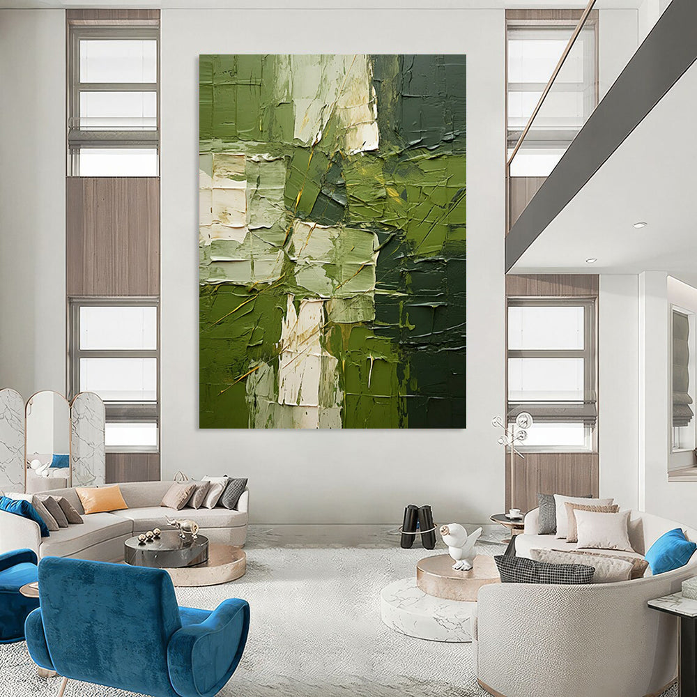Green Textured Abstract - Impasto - Style Abstract Painting On Canvas CT2277