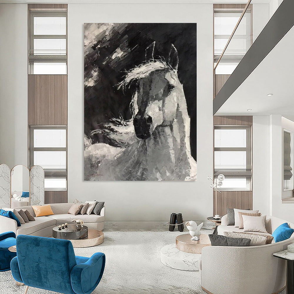 “Monochrome Gallant Steed” - Black and White Horse Head Painting On Canvas CT2183