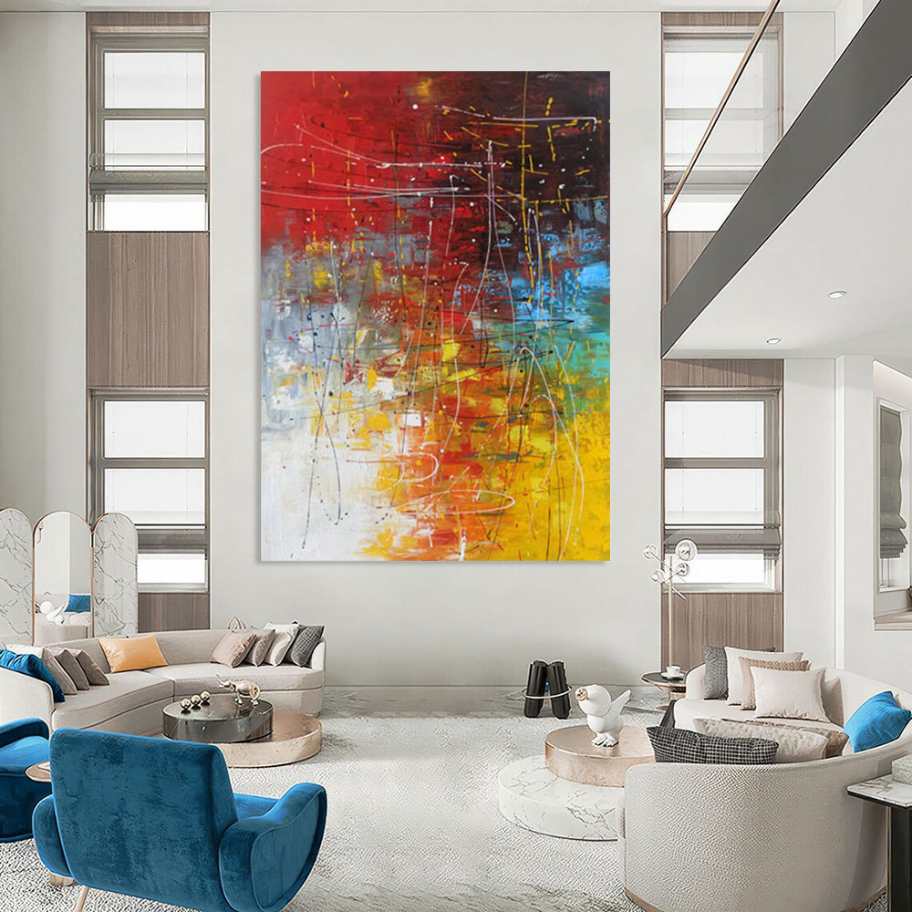 “Vibrant Abstract Chaos” - Red, Yellow, Blue, Green Abstract Painting On Canvas DTP254