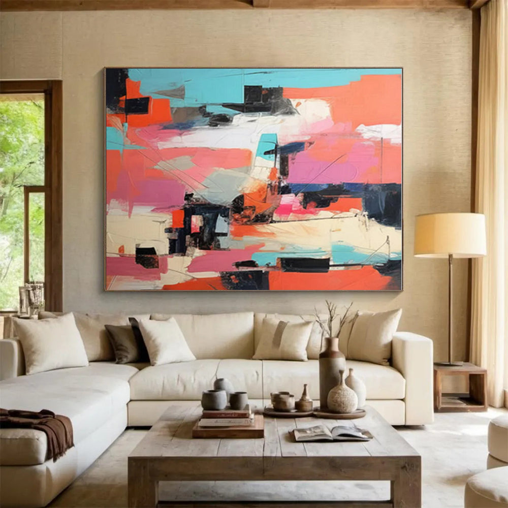“Pink - Orange - Blue Abstract Blocks” ,Abstract Acrylic Painting CT0839