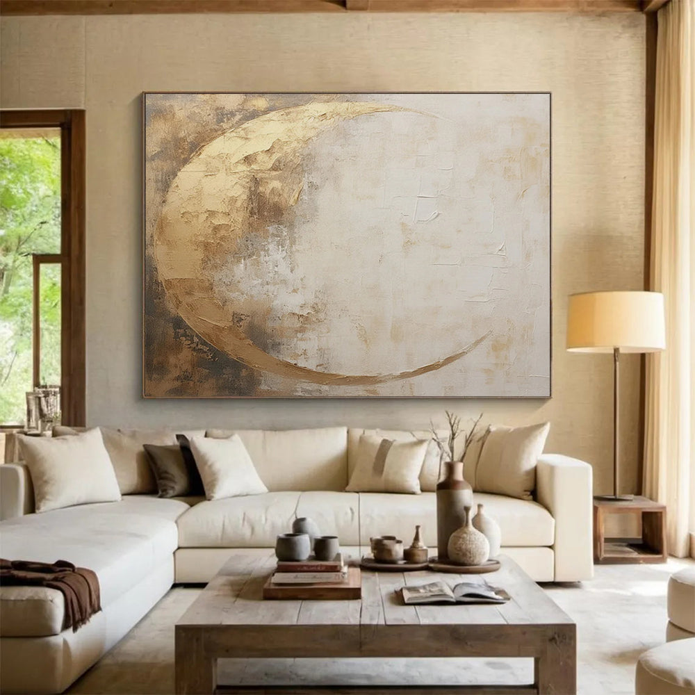 “Gilded Crescent Moon” Abstract Celestial Painting On Canvas DLZ081