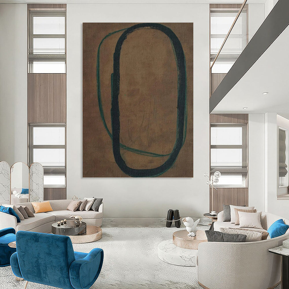 Brown, Green & Black - Looping Forms Painting On Canvas DKH1153