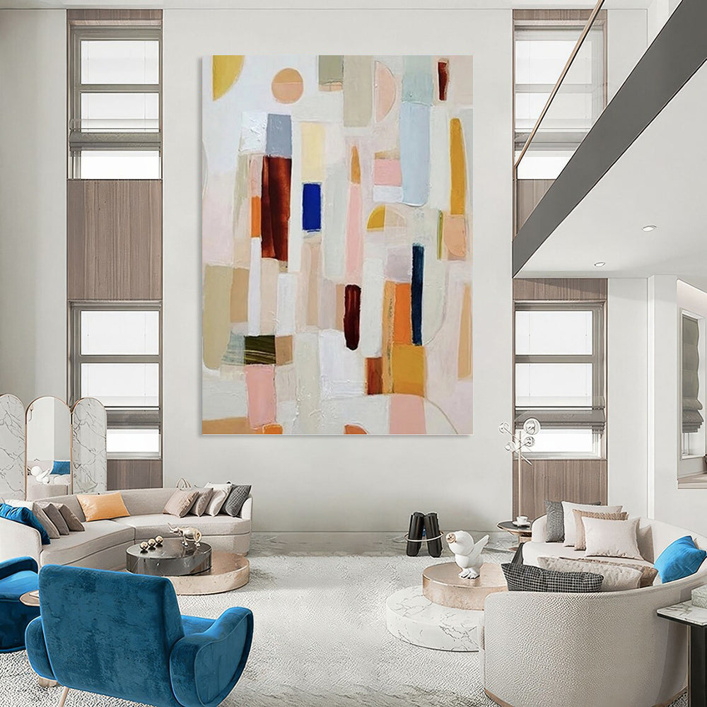 “Pastel Geometric Collage” - Playful Abstract Painting On Canvas DKH1069
