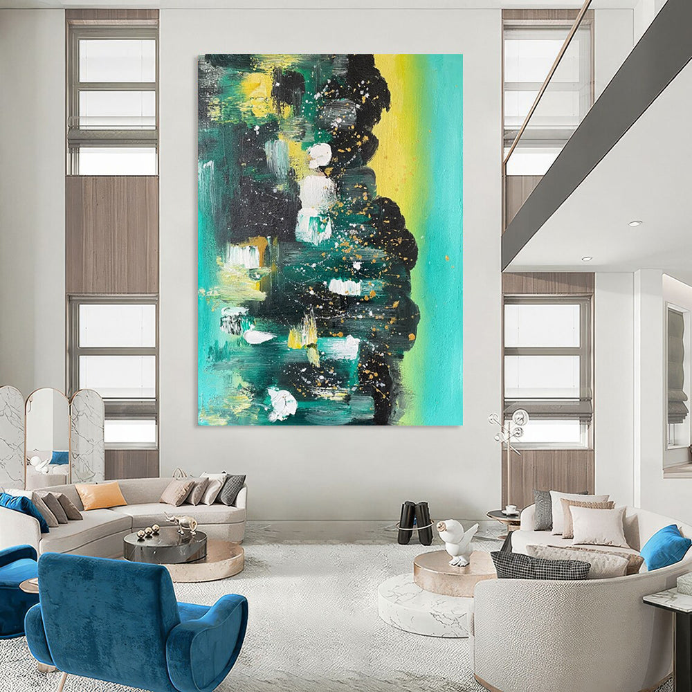 “Teal - Green Abstract Splatter” - Abstract Expressionist Painting On Canvas DTP038