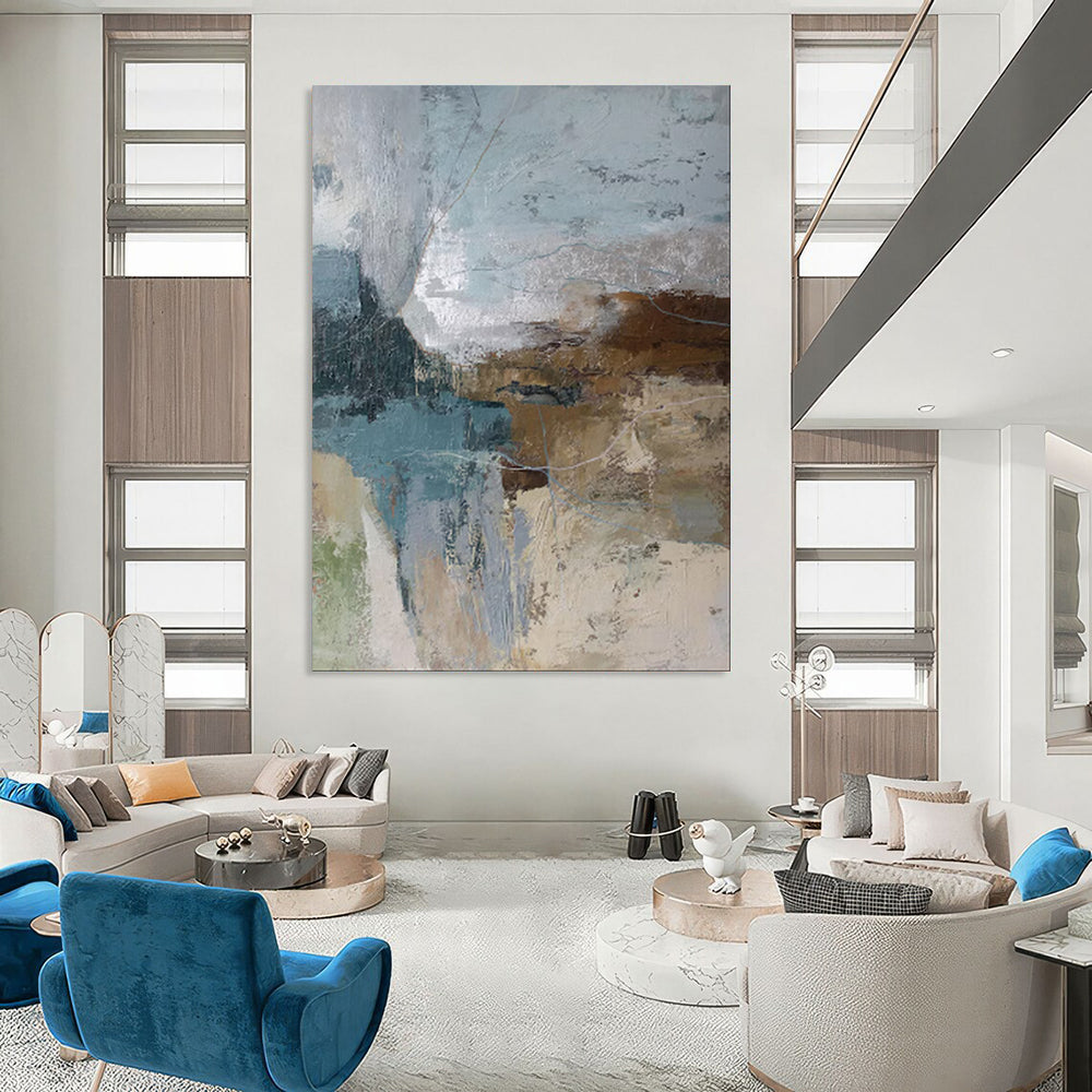 “Layered Blues and Browns Abstract Textures” - Abstract Oil Painting CT1923