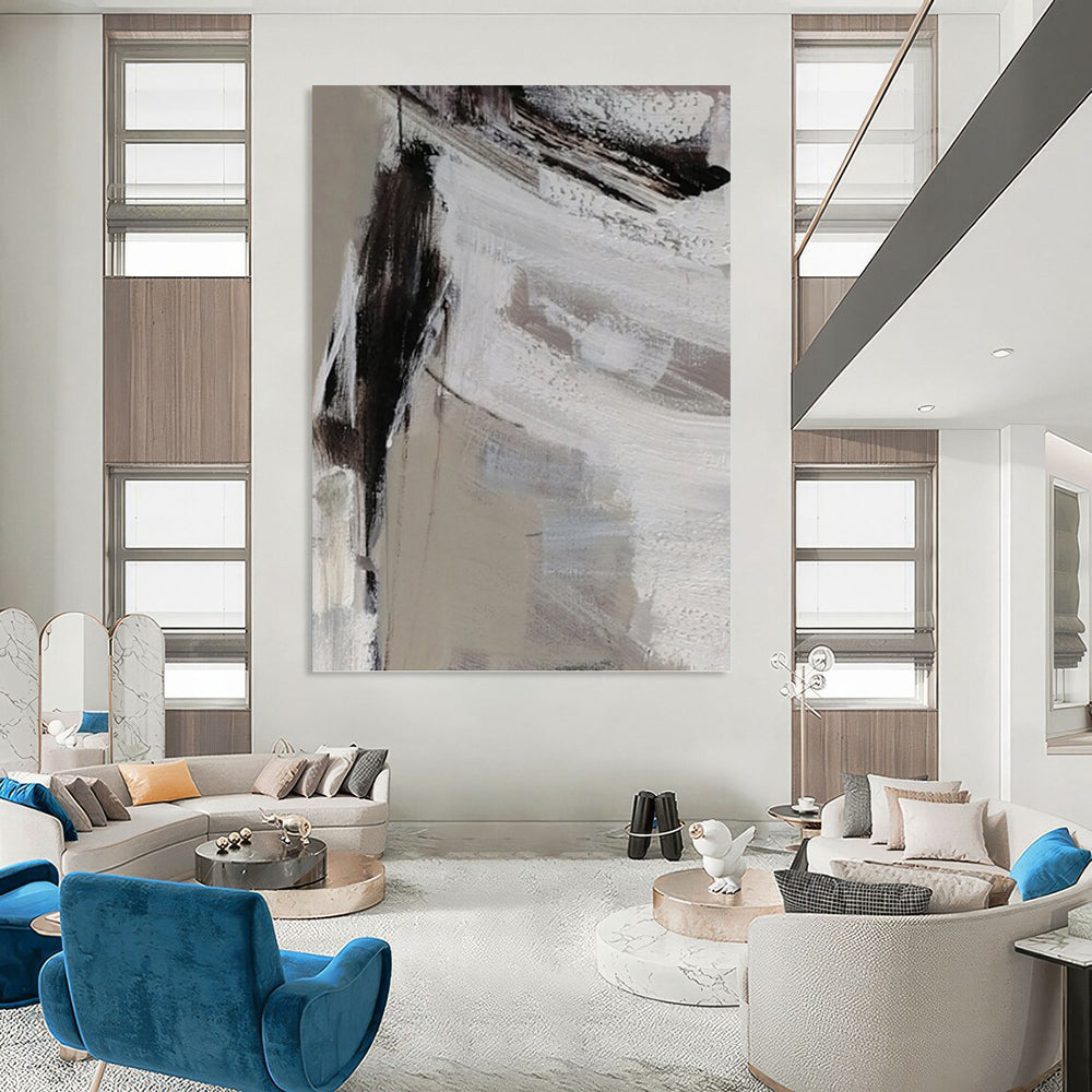 Gray - White Textured Abstraction - Abstract Impasto Painting On Canvas DKH1304