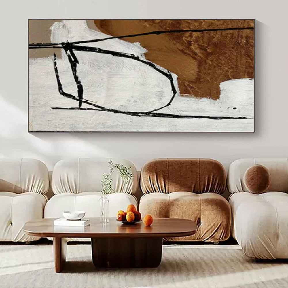“Brown, Black, White Linear Abstract” – Linear Abstract Painting CT1127
