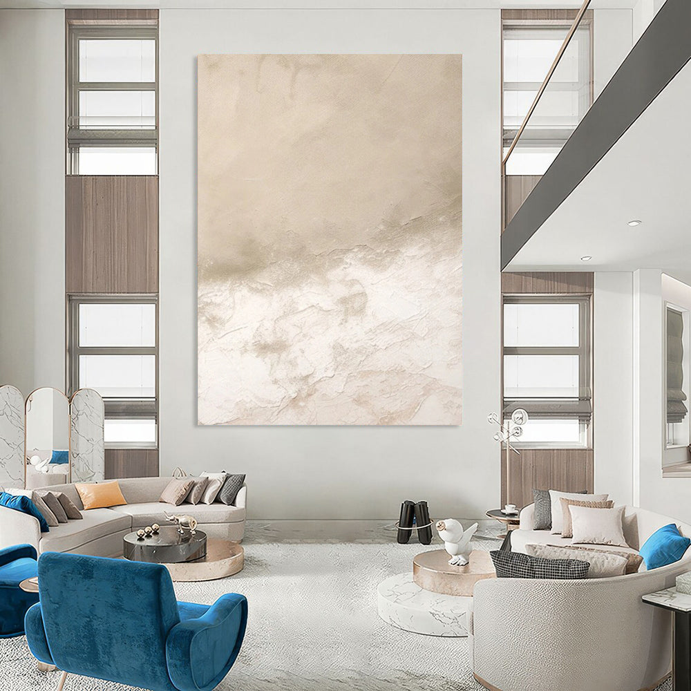 “Beige - White Textured Abstract” - Minimalist Abstract Painting On Canvas DTP078