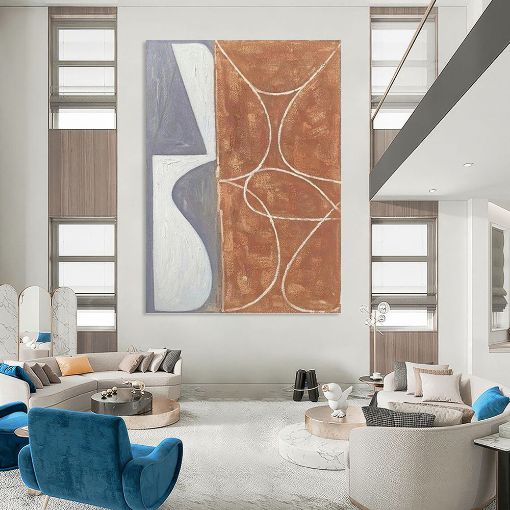 Gray, White, and Brown - Geometric and Curved Painting On Canvas DKH1138