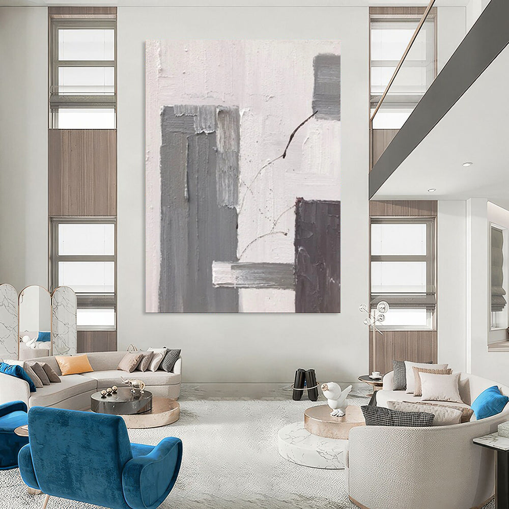 “Gray, White, Brown Minimalist ‘Subtle Stories’” - Abstract Impasto Painting On Canvas DTP396