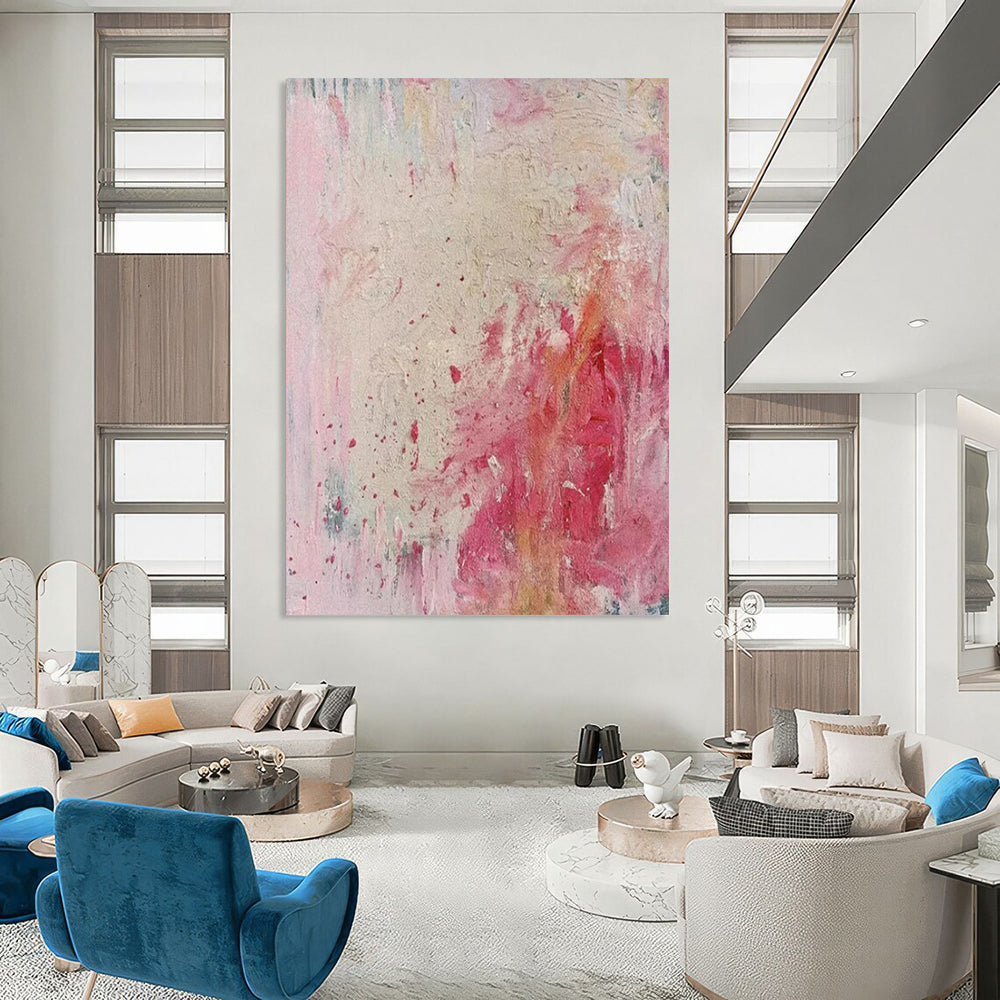 Pink & Red Abstract Splatter - Expressionist Abstract Painting On Canvas CT2283