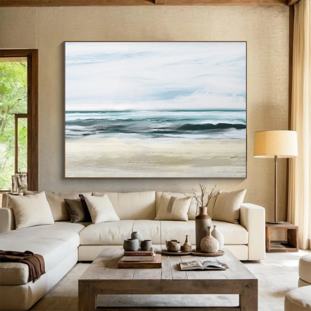 “Calm Blue Ocean Waves” Seascape Oil Painting On Canvas DLZ128