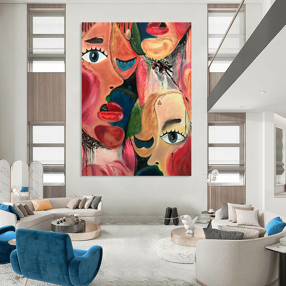 “Colorful Faces” - Vivid Abstract Portrait Painting On Canvas CT2235