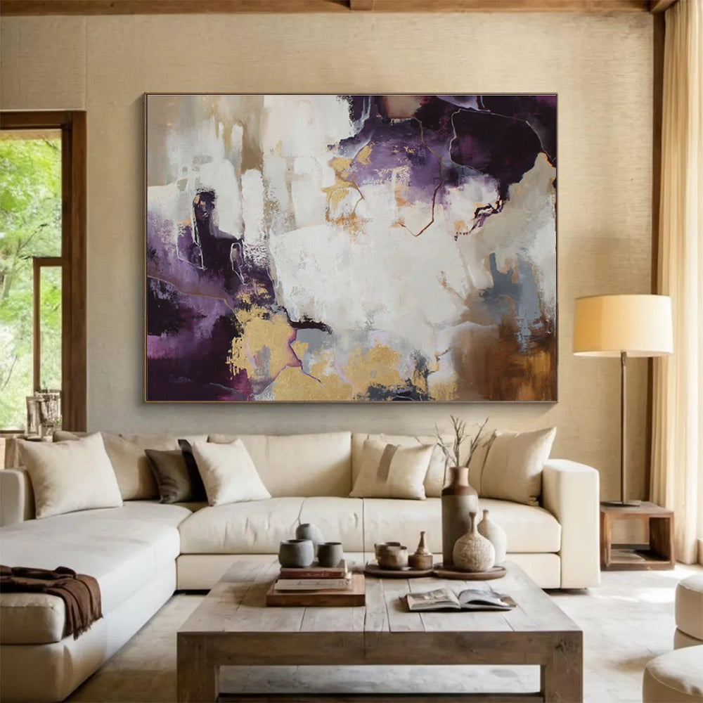 “Purple - Gold Abstract Mystery” Abstract Acrylic Painting On Canvas DKH508