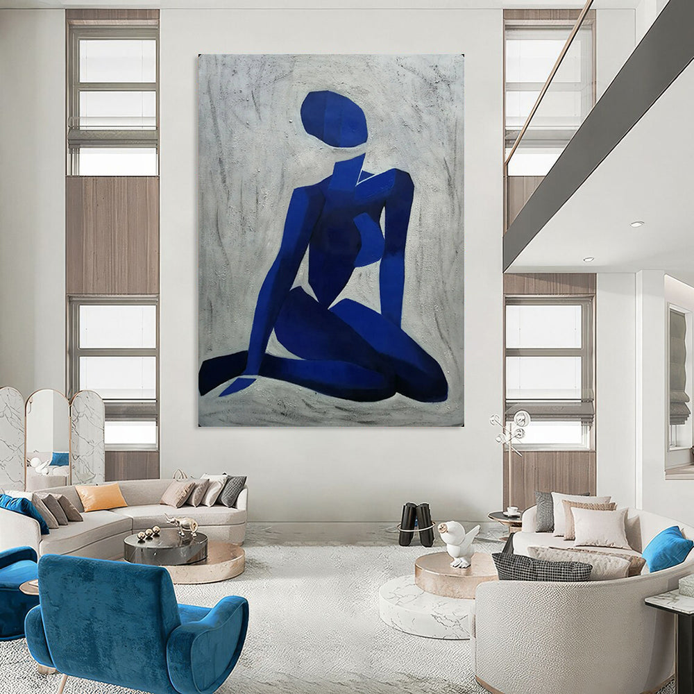 “Blue Abstract Figure” – Cubist - Inspired Oil Painting On Canvas CT2165