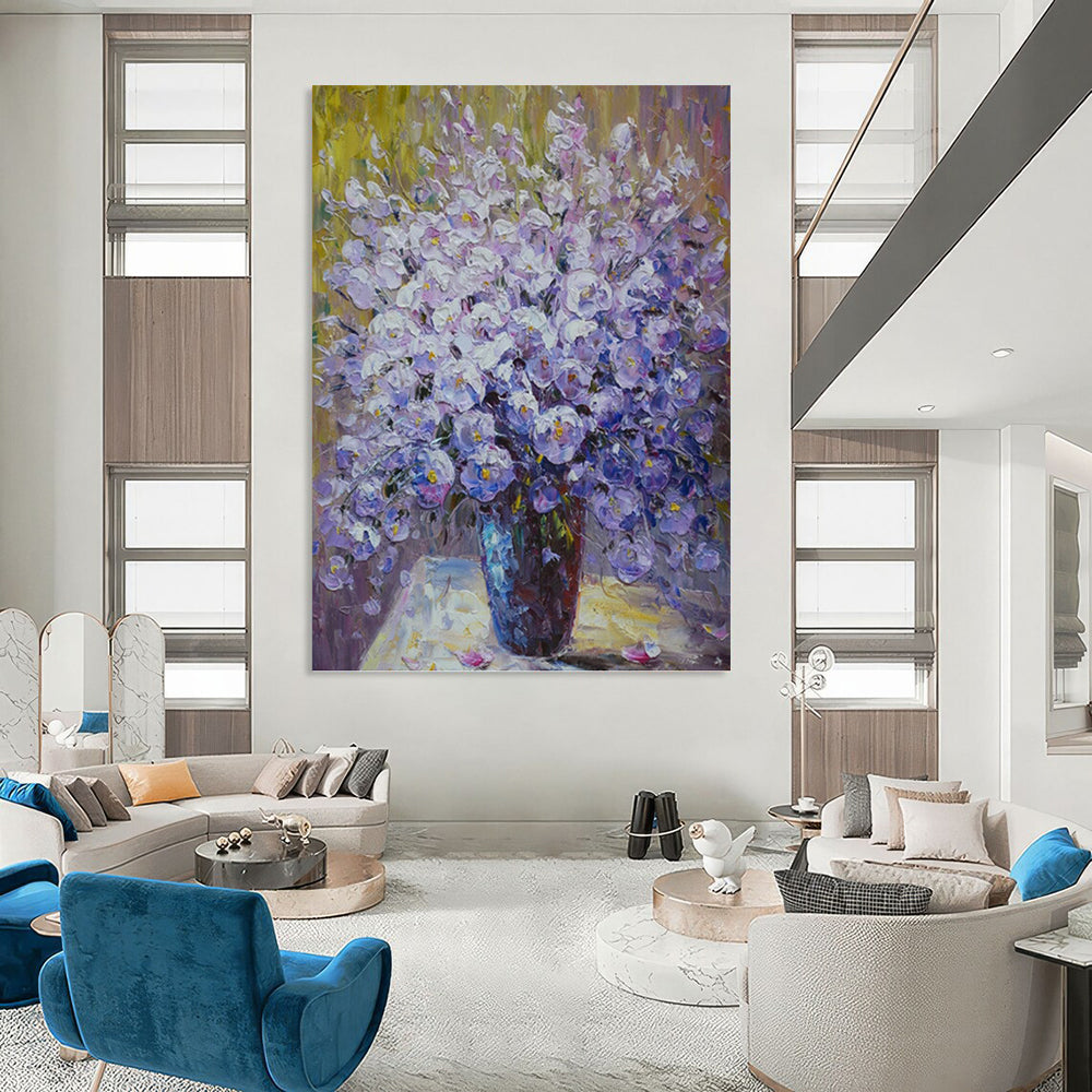 Lilac and Purple Floral Bouquet - Impressionistic Flower Painting On Canvas DKH1346
