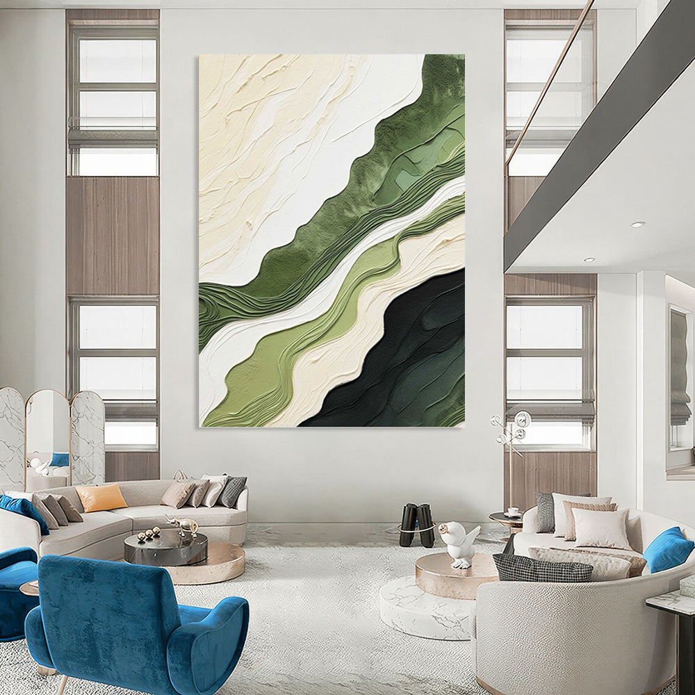 Layered Green and Beige Abstract Landscape - Abstract Painting On Canvas DKH1486