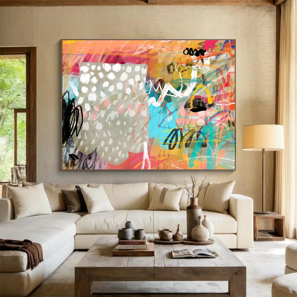 Colorful Abstract Doodles - Energetic Marks and Playful Symbols Painting On Canvas DKH068