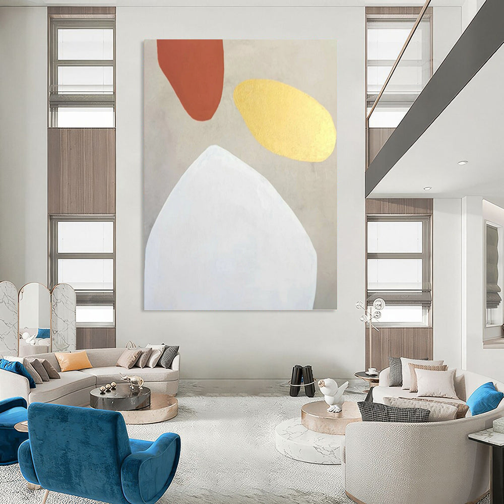 “Terracotta, Gold, and White Shapes” - Minimalist Abstract Painting On Canvas DKH1078