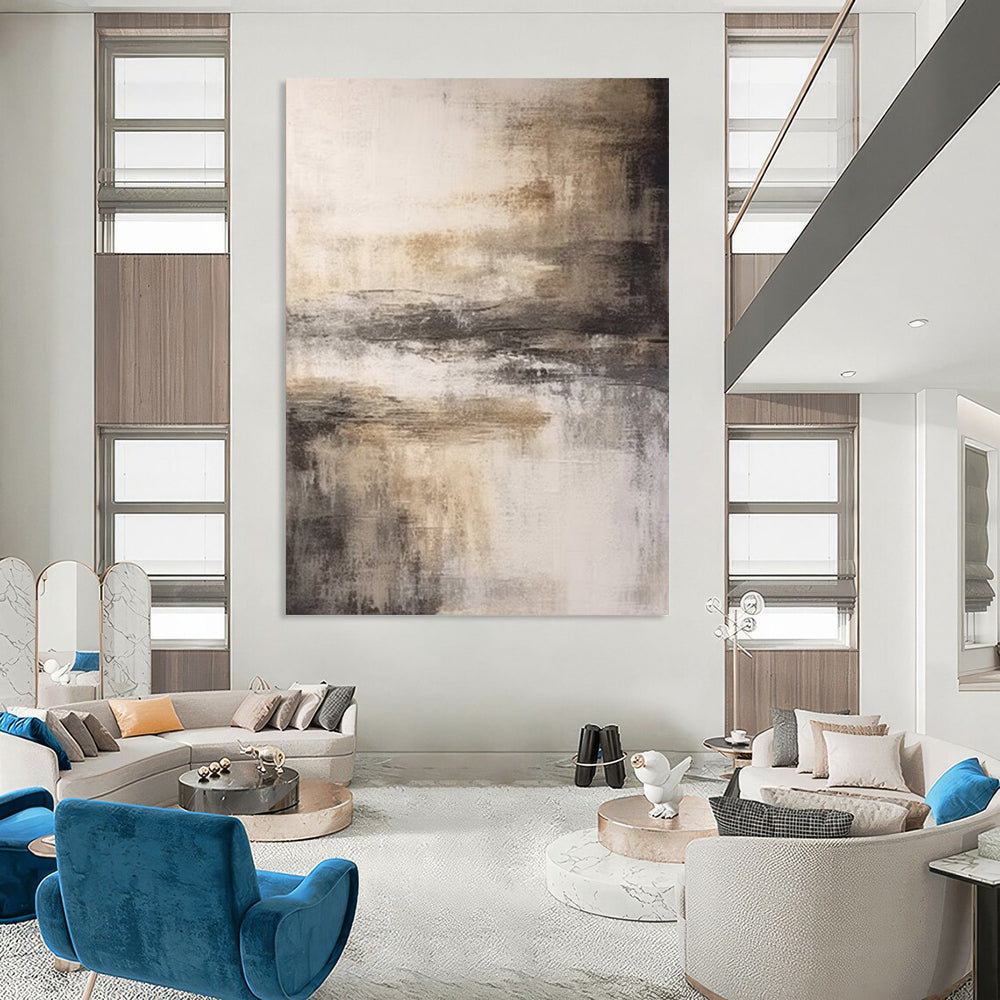“Gray, Brown, White Abstract Landscape ‘Misty Memory’” - Impasto Landscape Painting On Canvas DTP362