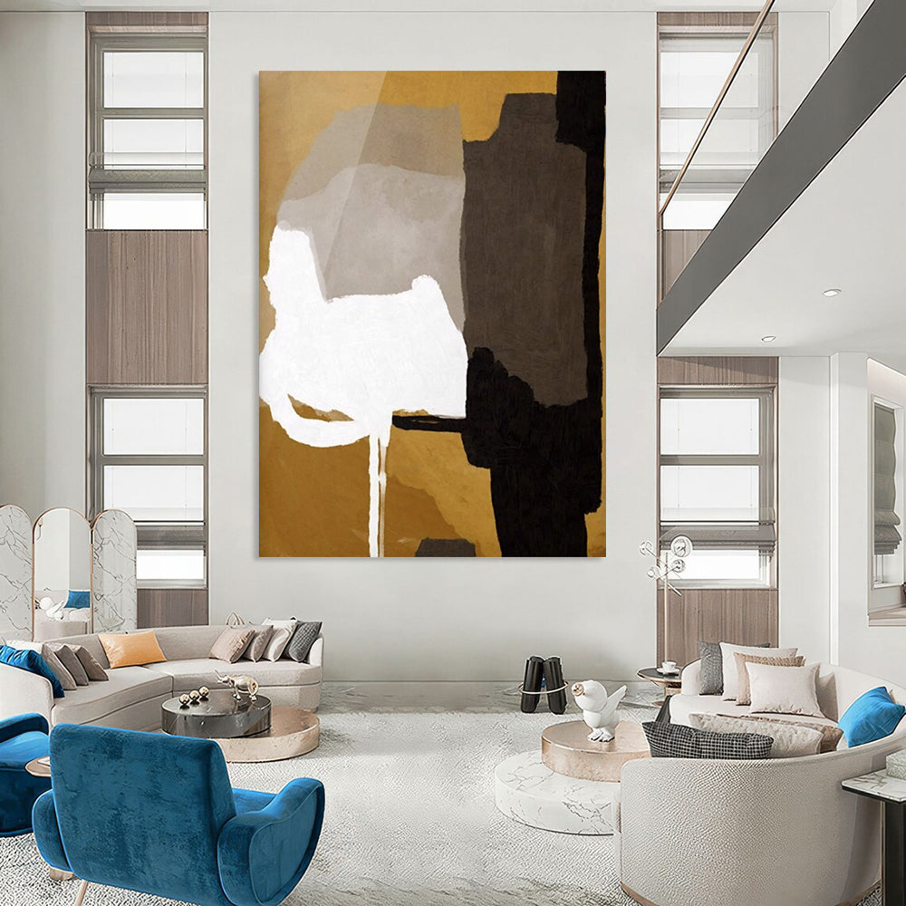 “Geometric Color Blocks” - Gold, Gray, White, Black Abstract Painting On Canvas DTP236