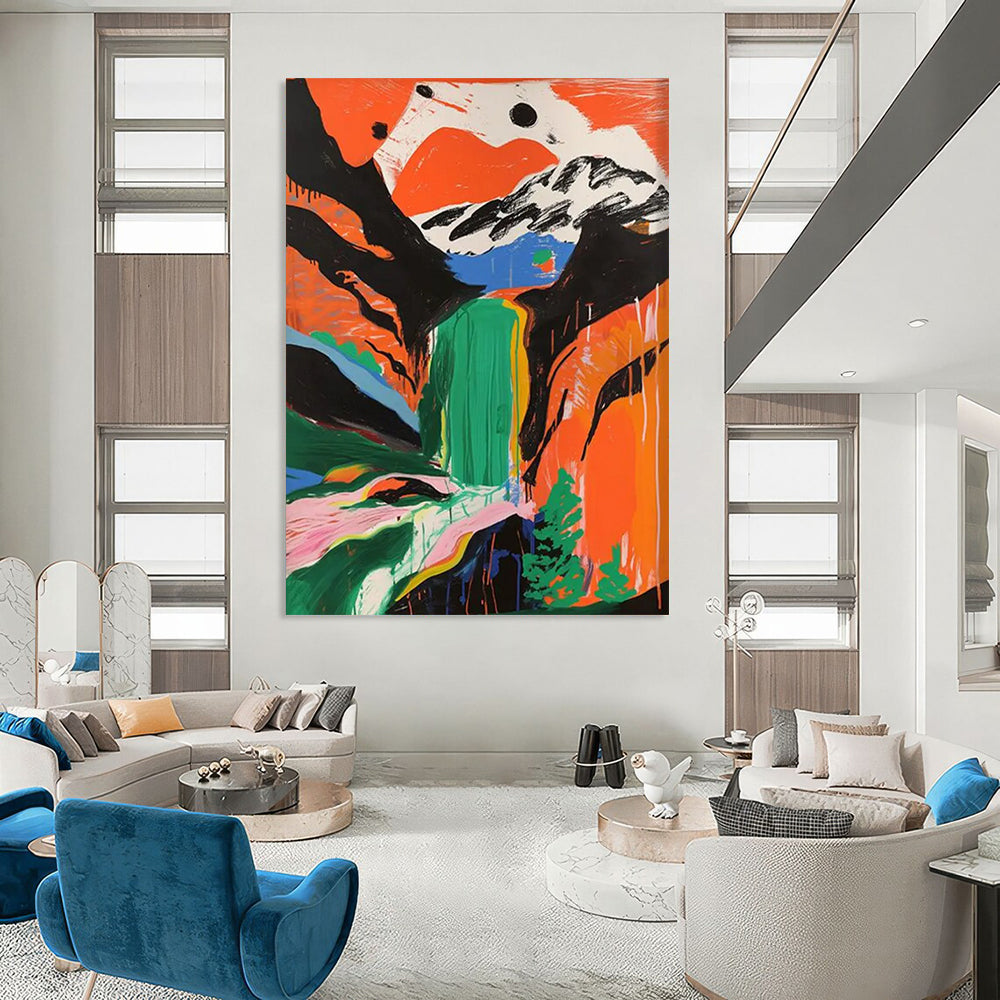 “Colorful Mountain Waterfall” - Abstract Landscape Painting On Canvas DTP105