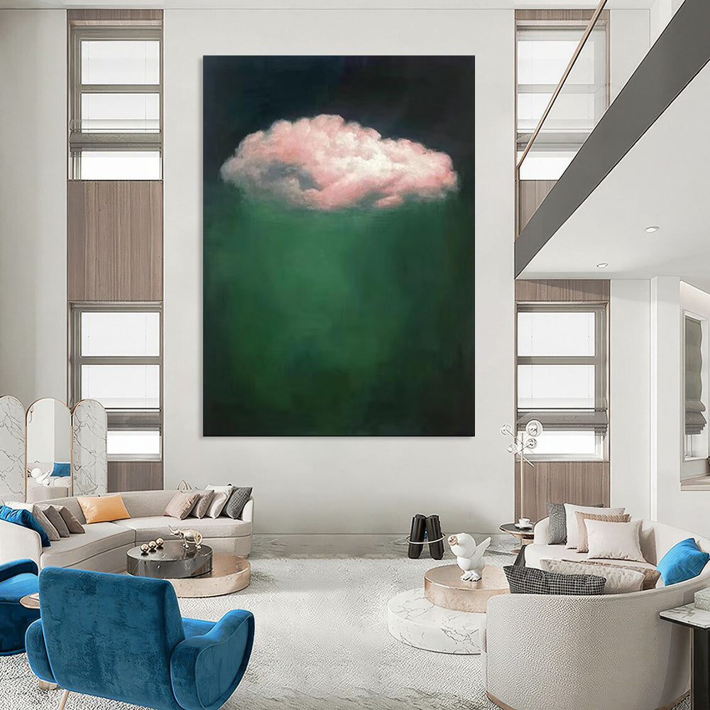 “Pink Cloud in Green Depths” - Surreal Cloud Painting CT1984