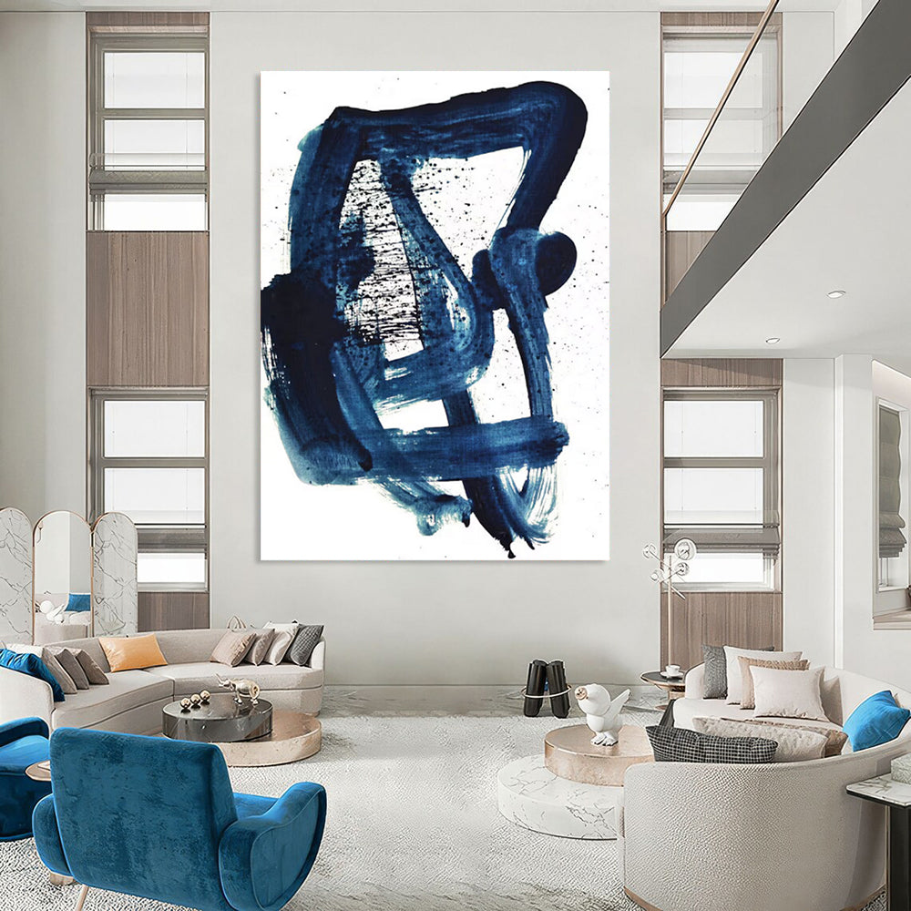 “Indigo Abstract Gestures” - Abstract Expressionist Painting On Canvas DTP161